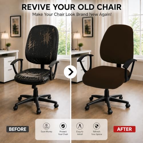 Image of DIVA EN CAMINO DEC Stretchable Desk Office Chair Seat Covers - Universal Stretch Computer Chair Slipcover - Washable Rotating Backrest Coverings & Cushion Protectors for Dogs, Cats, Pets, Brown