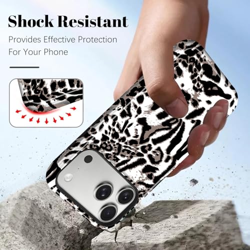 Image of Magnetic for iPhone 17 Pro Case for Women Men, White Leopard | Cute Cheetah Pattern Design [Compatible with MagSafe] 2-Layer Hybrid Shockproof Glossy Protective Cover