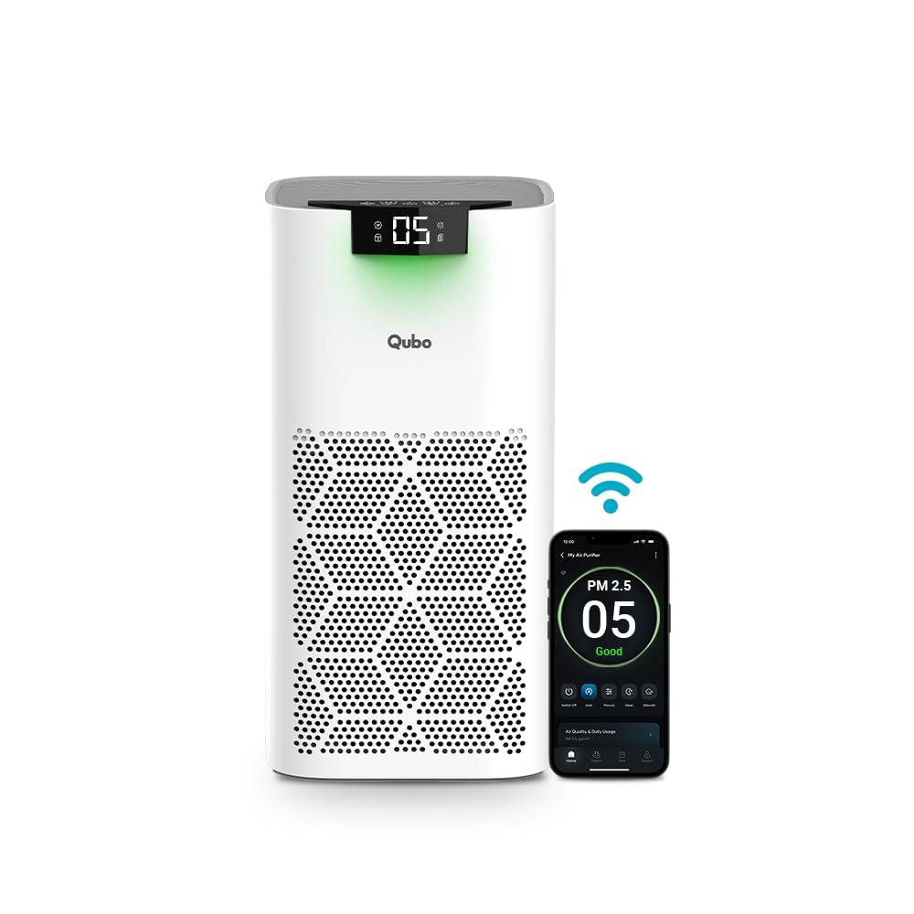 Qubo Smart Air Purifier for Home Q500, From Hero Group, Up To 500 Sqft, Removes 99.99% Allergens, App & Voice Control, Filter Life 9000 Hrs, True HEPA H13 Filter, Energy Saving, Ultra Quiet BLDC Motor
