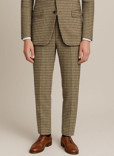 Mens Houndstooth Dogstooth Plaid Slim Fit Suit Grooms Tweed Suits Set Jacket Blazer Pants4