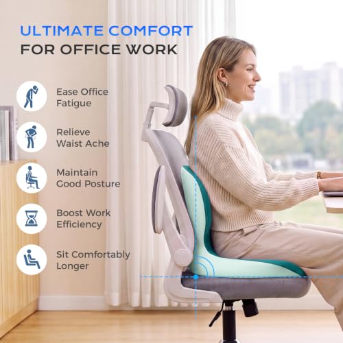 Image of Coverado Car Seat Cushion and Lumbar Support Pillow One Piece, Memory Foam Ergonomic Back Support Driving Seat Cushion for Back Pain, Non-Slip Washable Cushion for Car, Driver, Office