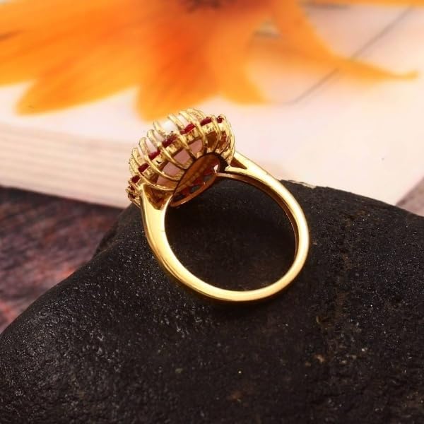 Vintage Fire Opal & Red Garnet Ring for Women – 925 Sterling Silver with 14K Gold Plated Unique Flower Design Engagement Ring Birthday Jewelry Gift3