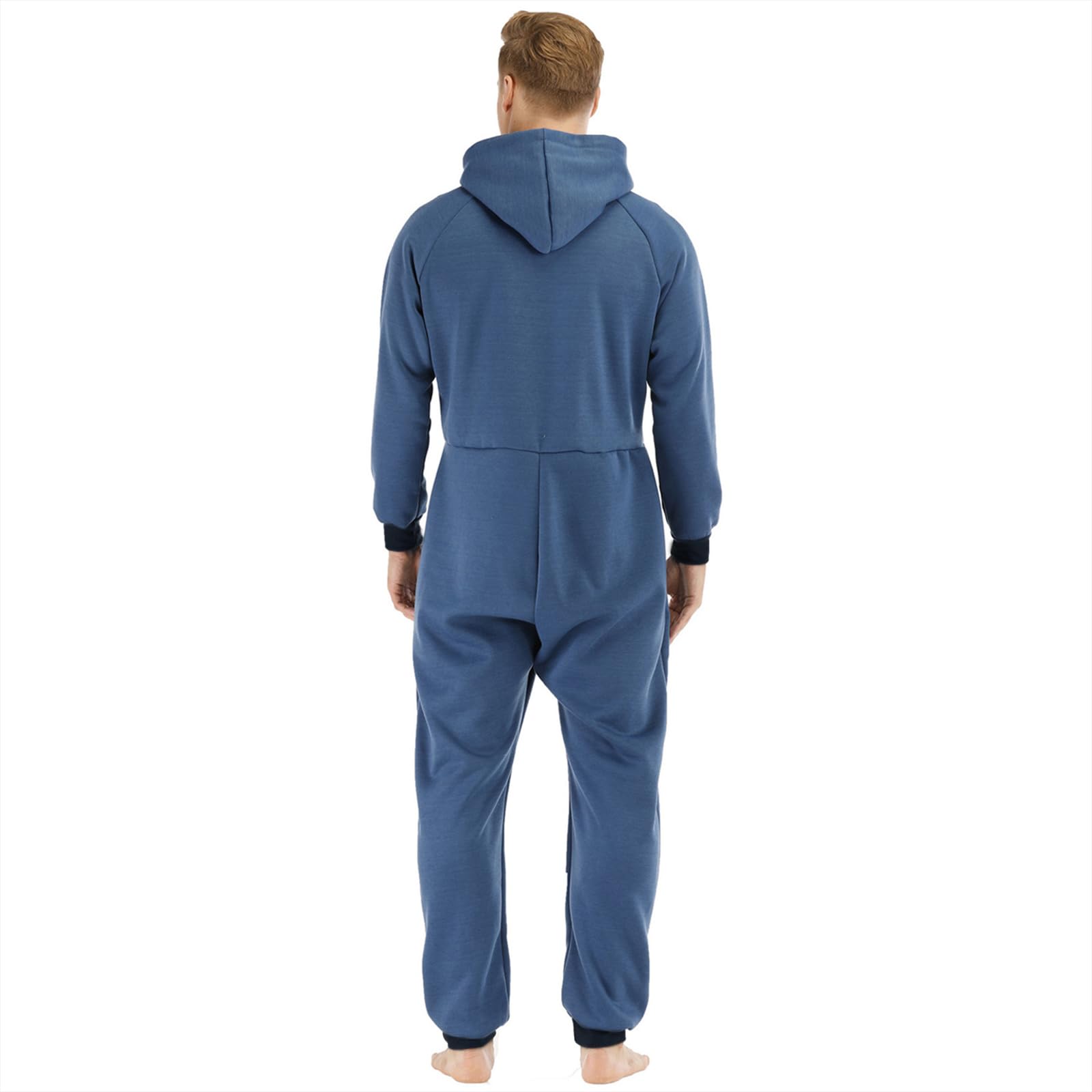 Pyjama Grenouillere Homme Combinaison Pyjama a Capuche Casual Polaire Doublure Mélange de Coton Zippé Adulte Une Pièce Hiver Automne Chaud Confortable Homewear