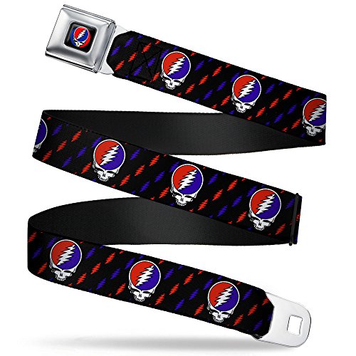 Grateful Dead Seatbelt Buckle Belt, Steal Your Face Mini Lightning Bolt