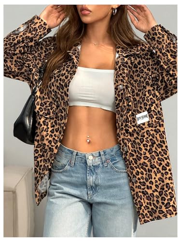 Verdusa Women's Leopard Print Button Down Corduroy Jacket Vintage Outerwear with Pockets4