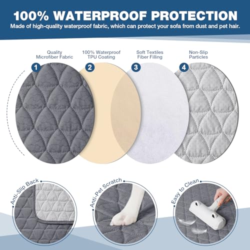 Image of TAOCOCO Sectional Couch Covers 100% Waterproof L Shaped Sofa Covers for Right Hand Facing Chaise Lounge, 2 Pieces Couch Cover L Shape Furniture Protector Slipcover for Pets Kids, Small /Dark Gray