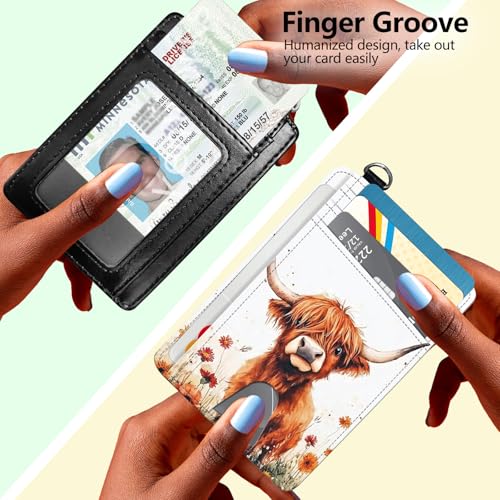 Slim Minimalist Wallet for Men Women Small Credit Card Holder Wallet Front Pocket RFID Blocking Wallets Travel Thin Card Case with ID Window Card Organizer & Wristlet,Highland Cow3