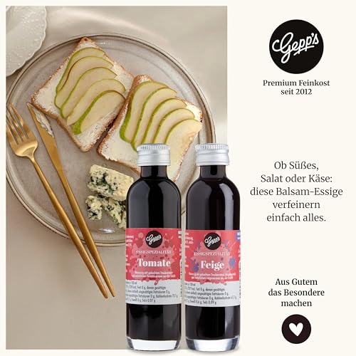 Gepp’s Feinkost 3er Mini Essig Set I Essig Geschenkset für Genießer I Tomaten Balsam, Feigen Balsam & Bio-Himbeeressig I Essig Geschenkbox I Ideal für Salate, Käse & mehr