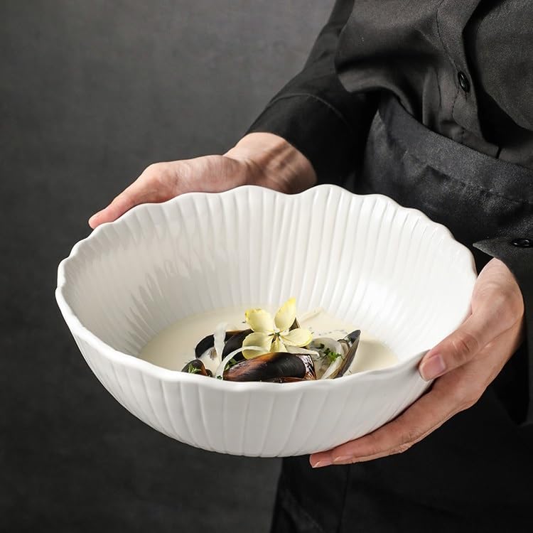 Piatti Cena Ciotola da portata in ceramica, piatto da portata, ciotola da zuppa, ciotola da ramen, ciotola da portata for ristorante Forniture Per Feste(9.5in)