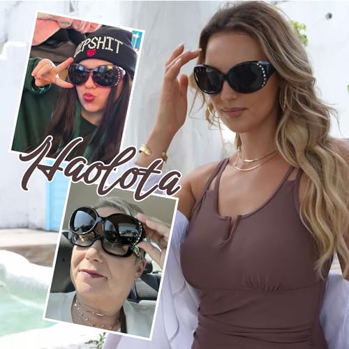 Image of HAOLOTA Women's Polarized Fit Over Sunglasses with Rhinestone, Sun Glasses for Prescription Glasses UV400 Protection
