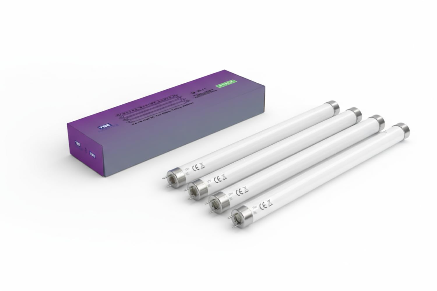 TBE LIGHTING 10w UV Fly Killer T8 Tubes - 4 Pack - 10W BL 368nm Ultra Violet Bulbs for Insect Bug zapping - G5 2 pin Base Fitting - 330mm / 13 inch Length (excluding pins)