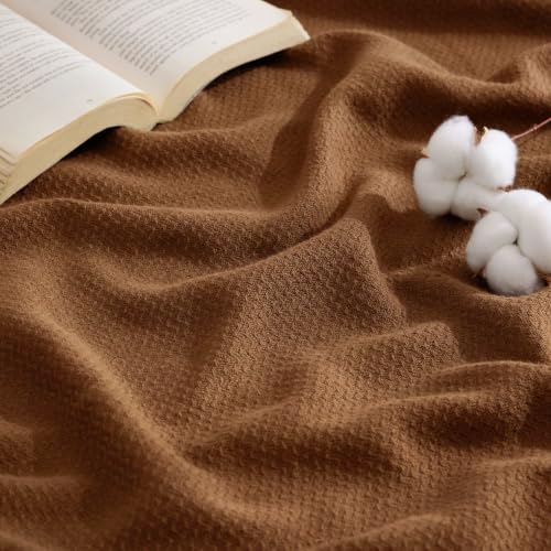 Image of Bedsure 100% Cotton Blanket, Herringbone Weave, Throw XL, Burnt Orange