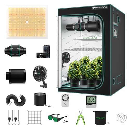 MARS HYDRO 4x4 Grow Tent Kit Complete System,300W TSW2000 4x4 Full Coverage Dimmable Light,48'x48'x80' 1680D High Reflective Mylar,6inch 32dB,402CFM Smart WiFi Control Ventilation Kit,10 Speed Fan