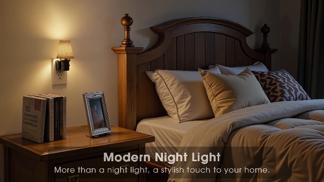 Image of L LOHAS LED Night Lights Plug into Wall, Linen Fabric Round Platform Decor Night Light, Dusk to Dawn Sensor Vintage Nightlight, 0-100LM Dimmable, for Bedroom Living Room Hallway