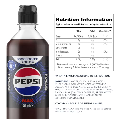 SodaStream Pepsi MAX Drink Mix, 6 Pack Sugar Free Cola Syrup for Sparkling Water Makers, Zero Calorie, Max Taste No Sugar, Soda Stream Flavours, Makes 54L, 6 x 440ml - Image 2