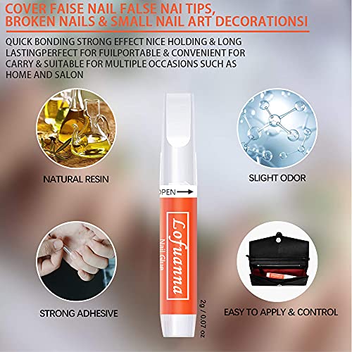 Lofuanna 20Pcs Nagelkleber Extra Stark Nail Glue mit 3Pcs Nagelfeilen, Professionelle Starker Nagelkleber für Kunstnägel,Schnell Trocknend und Lang Anhaltende