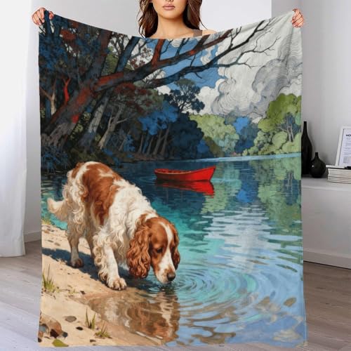 WXLWHR Manta Cocker Spaniel Inglés De Franela, Manta De Bote en el Lago para Sofá Y Cama, Muy Suave Y Cálida para Dormitorio, Sofá, Campamento 40x50inch(100x130cm)