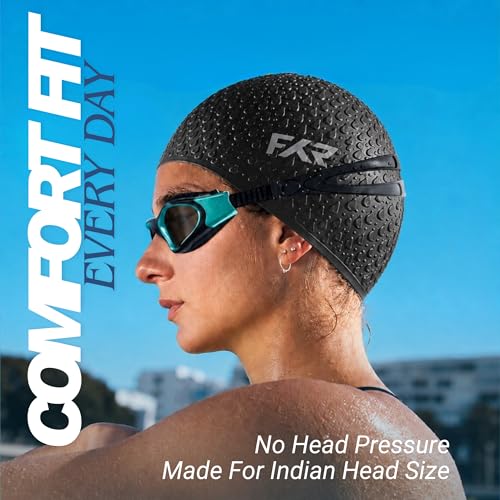 Image of Swimming Cap for Men, Women & Kids 6-14 Boys Girls |100% Silicone Swim Cap for Long Hair| Indian Head Size Cap Comfort (Dark Night, Embossed)