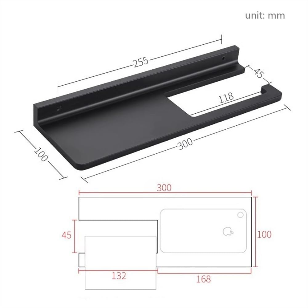 Półki łazienkowe Uchwyt na papier toaletowy z półką, pogrubione aluminiowe śruby, montaż ścienny, uchwyt, czarny Przechowywanie w łazience(Gun Gray)