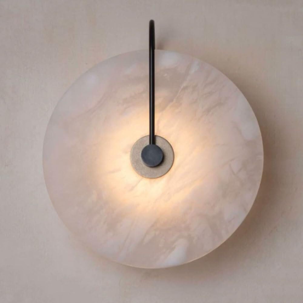 TONFON Round Alabaster Wall Lamp Nordic LED Wall Sconce Natural Marble Wall Mounted Lamp for Bedroom Bedside Living Room Study Room Corridor Entryway Restaurant
