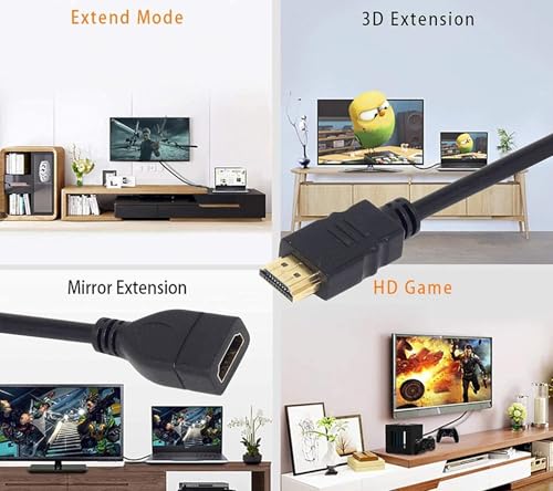 Image of TV-Out Cable (10cm-23cm) 4k High Speed HDMI Male to Female Extension Cable for Google Chrome Cast, fire tv Stick, Laptop /PC, LCD /LED TV, Xbox, PS3 /PS4- Black (Pack of 5)(Imported)