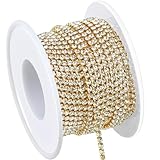 Dowarm Rhinestone Chain Roll - 10 Yards, Crystal Rhinestones, Close Chain, Sew On Trim (Gold, SS6 2MM)