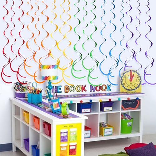 Image of 36 Pcs Rainbow Hanging Swirl Decorations Colorful Felt Swirl Streamer Spiral Ceiling Decorations Garland for Birthday Wedding Bridal Shower Carnival Fiesta Festival Party Supplies