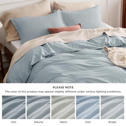 Bedsure 100% Stone Washed Cotton Duvet Cover Queen - Cornflower Blue Minimalist Duvet Cover Linen Like for All Seasons - GentleSoft™ Plain Simple Bedding (Cornflower Blue, Queen, 90"x90")