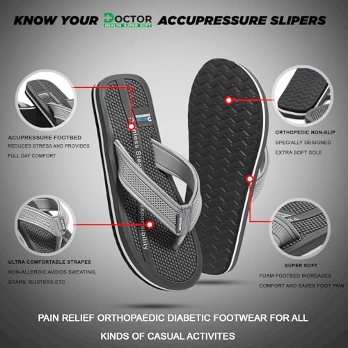 Image of DOCTOR HEALTH SUPER SOFT Men's Acupressure Slippers | Flip-Flops | Men's & Boy's Slippers | Comfortable & Lightweight | Soft Foot Massager | All Day Wear Acupressure Slipper