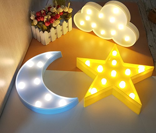 Wanxing 43224-17640 3Pcs Decorative Led Crescent Moon Cloud And Star Night Lights Lamps Marquee Signs Letters thumb #2