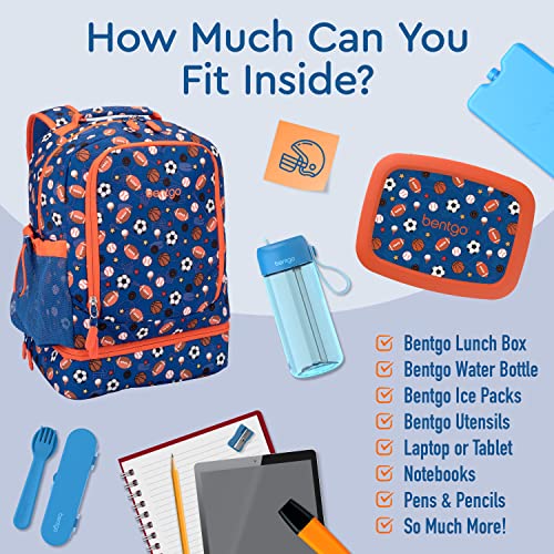 Bentgo® Kids 2-In-1 Backpack & Insulated Lunch Bag - Durable 16” Backpack & Lunch Container In Unique Prints For School & Travel - Water Resistant, Padded & Large Compartments (Sports) #TOP3