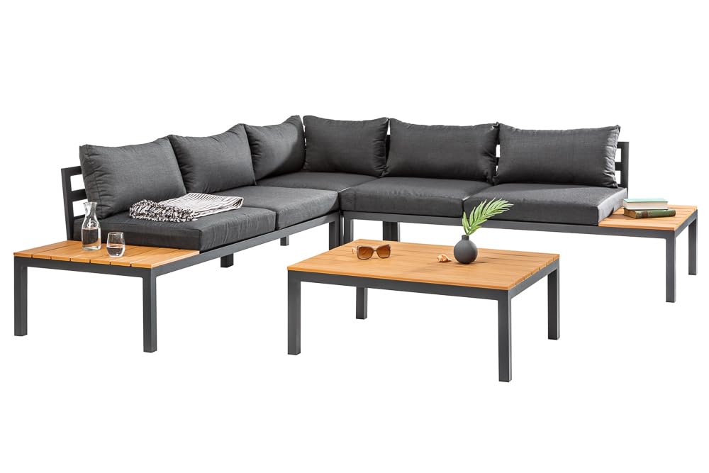 Riess Ambiente Große Garten Sitzgruppe Miami Lounge 240cm schwarz anthrazit Gartenmöbel inkl. Kissen Gartensitzgruppe Outdoormöbel Loungemöbel