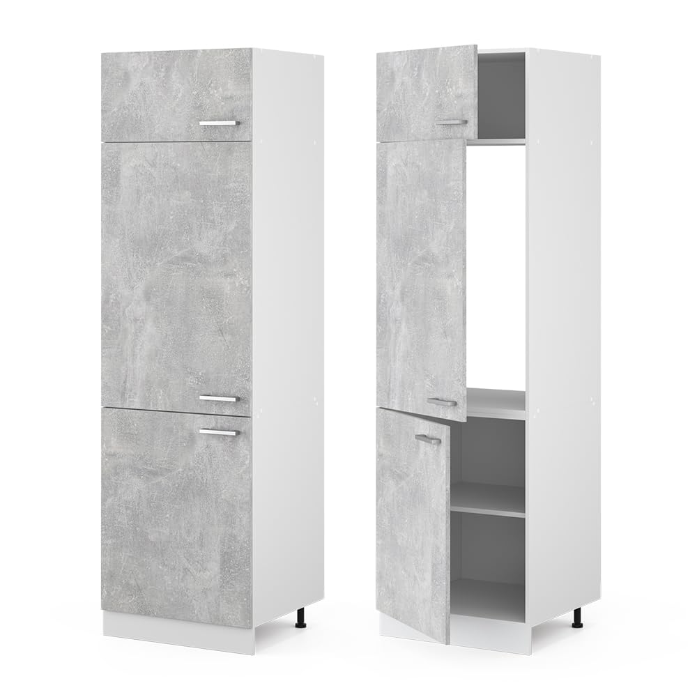 Vicco Armadio frigorifero R-Line, Calcestruzzo, 60 cm | per la libera combinazione all'interno di sistemi cucina modulari