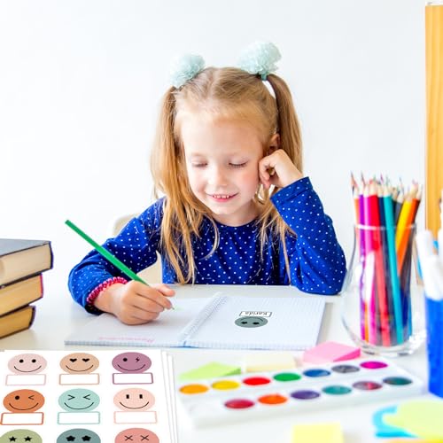 Image of Whaline 135Pcs Boho Smile Face Name Tag Stickers 9 Designs Nameplate Decals Cute Classroom Bulletin Board Labels for Back to School Student Desk Office Wall Decor