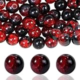 100Pcs Crackle Glass Beads 10mm Crystal Beads for Jewelry Making Round Spacer Beads Crafts Beads Bulk Beads for Necklace Bracelet Earrings DIY Jewelry Decoration (Red Black)