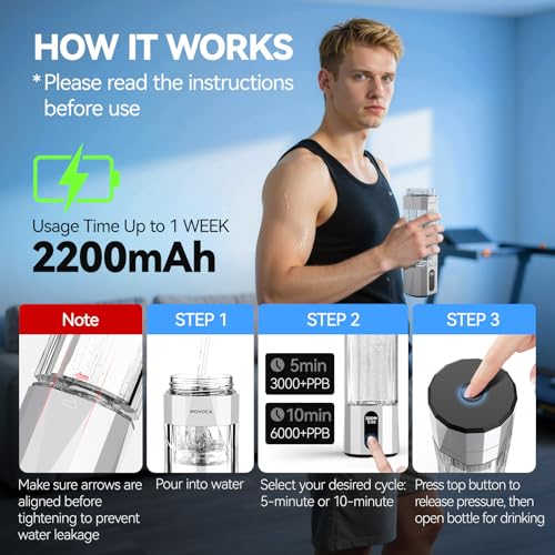 MOVOCA Upgrade Hydrogen Water Bottle, Up to 6400PPB Hydrogen Water Generator -SPE PEM Tech, 7 OZ Food-Grade PC Hydro Water Machine, Gifts for Husband, Wife, Family, Friends, Travel - Image 7