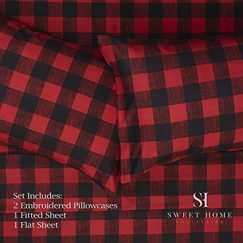 Image of 1500 Supreme Collection Buffalo Print Sheet Set, Queen Size - Luxury Bed Sheets Set with Deep Pocket Wrinkle Free Bedding, Queen, Burgundy /Black Buffalo Print