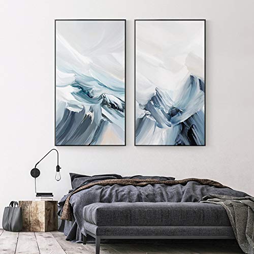 Peinture abstraite bleu grand format pour habiller un grand mur vide de salon