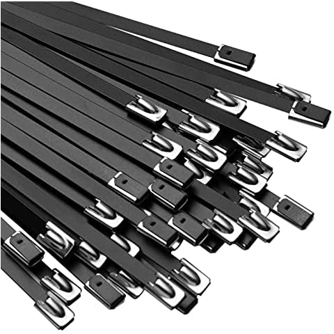 OFFO Black Zip Ties Made of Metal 125 Pcs 11.8 Inch Premium Heavy Duty Stainless Steel Wire Multifunctional Locking Exhaust Wrap Flexible Durable Cover