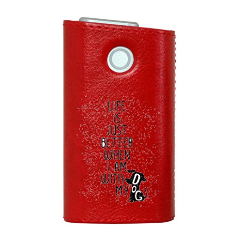 glo グロー グロウ 専用 レザーケース レザーカバー タバコ ケース カバー 合皮 ハードケース カバー 収納 デザイン 革 皮 RED レッド 英字 かっこいい おしゃれ 011858