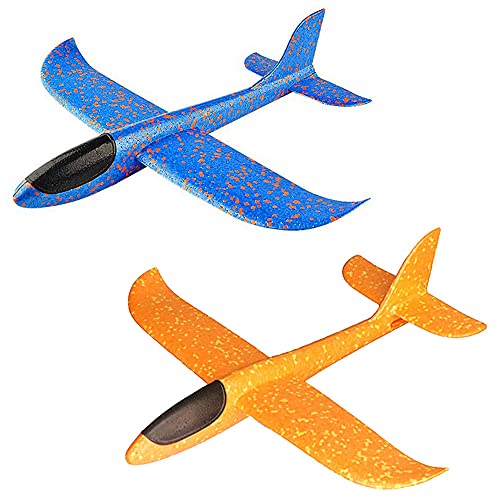 Xihuimay 2 Packs Airplane Toy Large Throwing Foam Plane Dual Flight Mode 2 Flight Mode Aeroplane Gliders Flying Aircraft Gifts for Kids Outdoor Yard Sport Game Toys Birthday Party Favors, Orange Blue