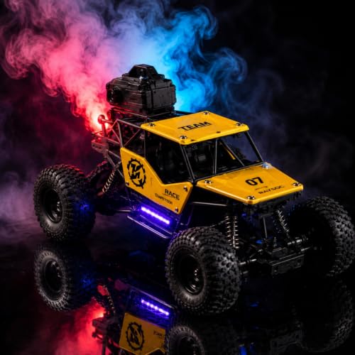 Image of Remote Control 4x4 Rock Crawler Car for Kids | 2.4GHz Remote Control Rechargeable Off Road RC Monster Truck with Mist Spray, LED Lights, All Terrain Tires | Gift for Boys & Girls