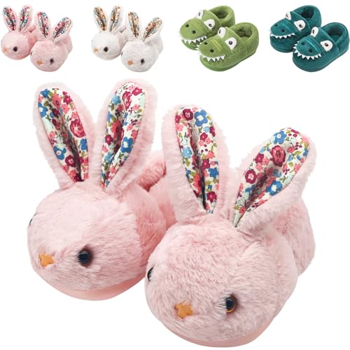 Image of OWIF Kids Toddler Slippers Boys Girls Dinosaur Bunny House Shoes Non Slip Warm Soft Winter Fuzzy Indoor Slipper