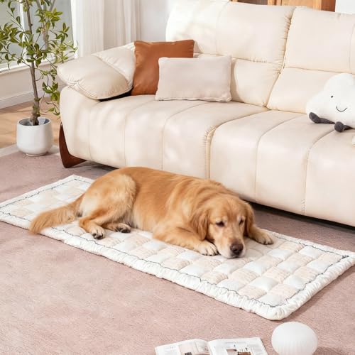 AMZWISE Pet Couch Cover for Sofa Protector, Washable Couch Cover for Dogs, Plaid Reversible Soft Non Slip for Large Dogs(27.6X82.67, Beige)