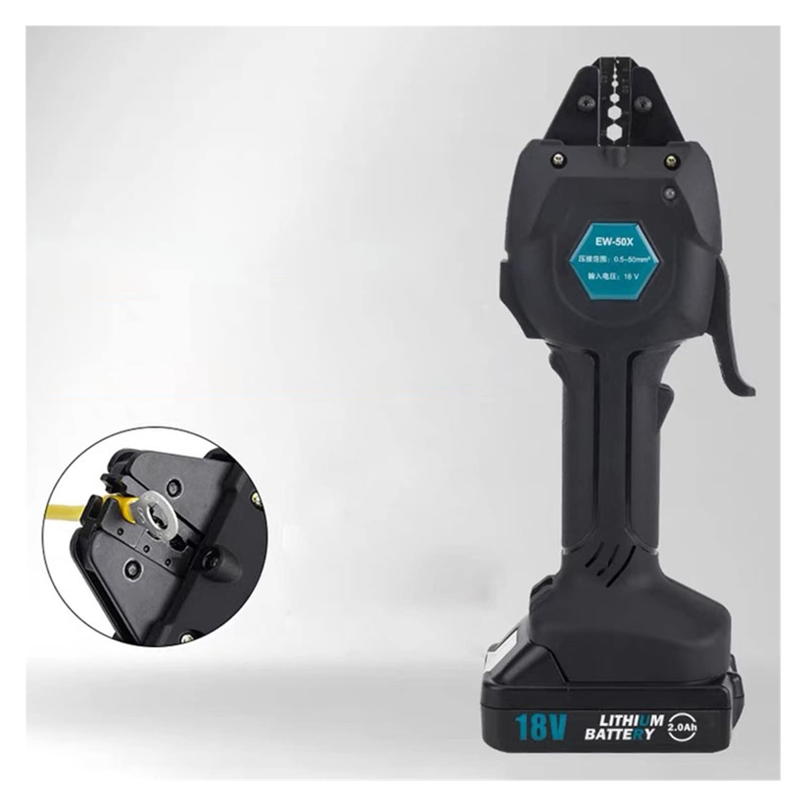 18V akumulator do zaciskania 16KN elektryczne narzędzie do zaciskania, Terminal preizolowana rura typu gołe przenośne narzędzie do zaciskania terminali Narzędzie DIY(Two battery)
