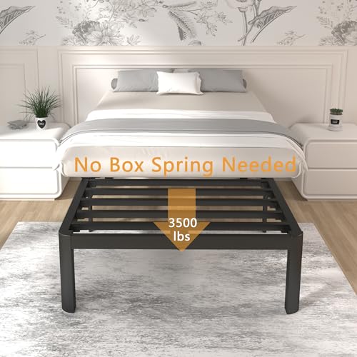 Image of ITIMIDI 14 Twin Bed Frames, Metal Platform Bed Frame Twin Size, Safety Design with Rounded Corner Legs and DIY Headboard Hole, Heavy Duty Steel Slats Support, No Box Spring Needed, Noise Free, Black