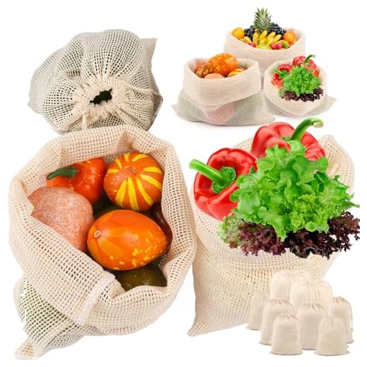 PEASUG Cotton Mesh Produce Bags Eight Pack