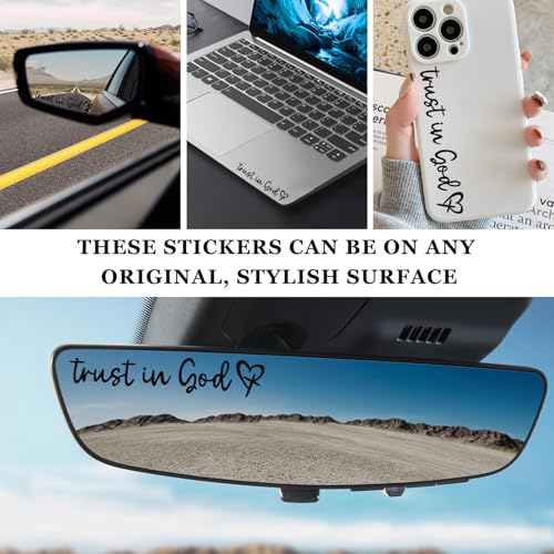 Image of 3 PCS Trust in God Rearview Mirror Sticker, Christian Car Mirror Sticker Decal Affirmation Reminder, Waterproof Bible Verse Rear View Vinyl Sticker for Vehicle Window Laptop (Black)