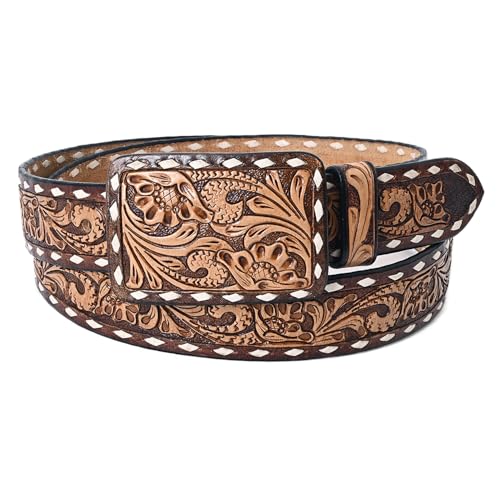 American Darling Beautifully Hand Tooled Brown Genuine American Leather Belt Men and Women Western Belt with Removable Buckle