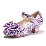 PANDANINJIA Girls Dress Shoes Toddler Heels Ruby Bow Mary Jane Low Heels Flower Girl Party Pumps Wedding Princess Shoes for Toddler/Little Kid/Big Kid (Purple Sequin, 12 M US Little Kid)